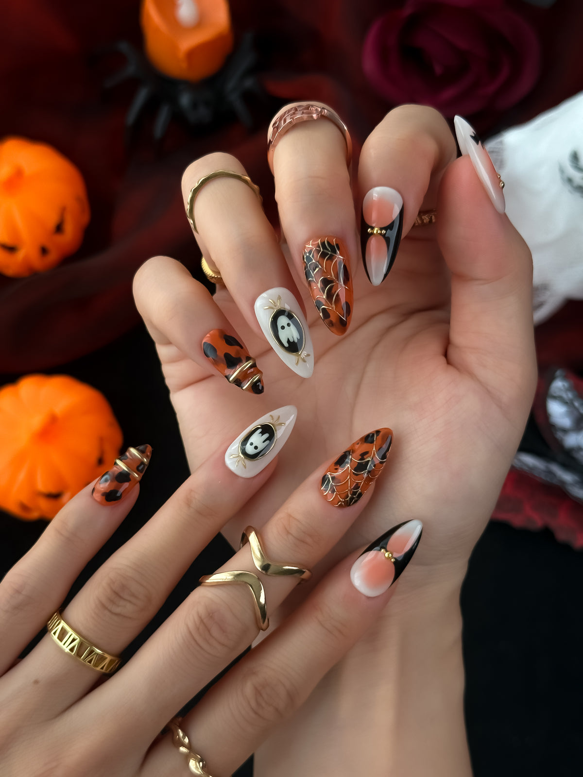 Haunted Ember Medium Almond Press On Nails