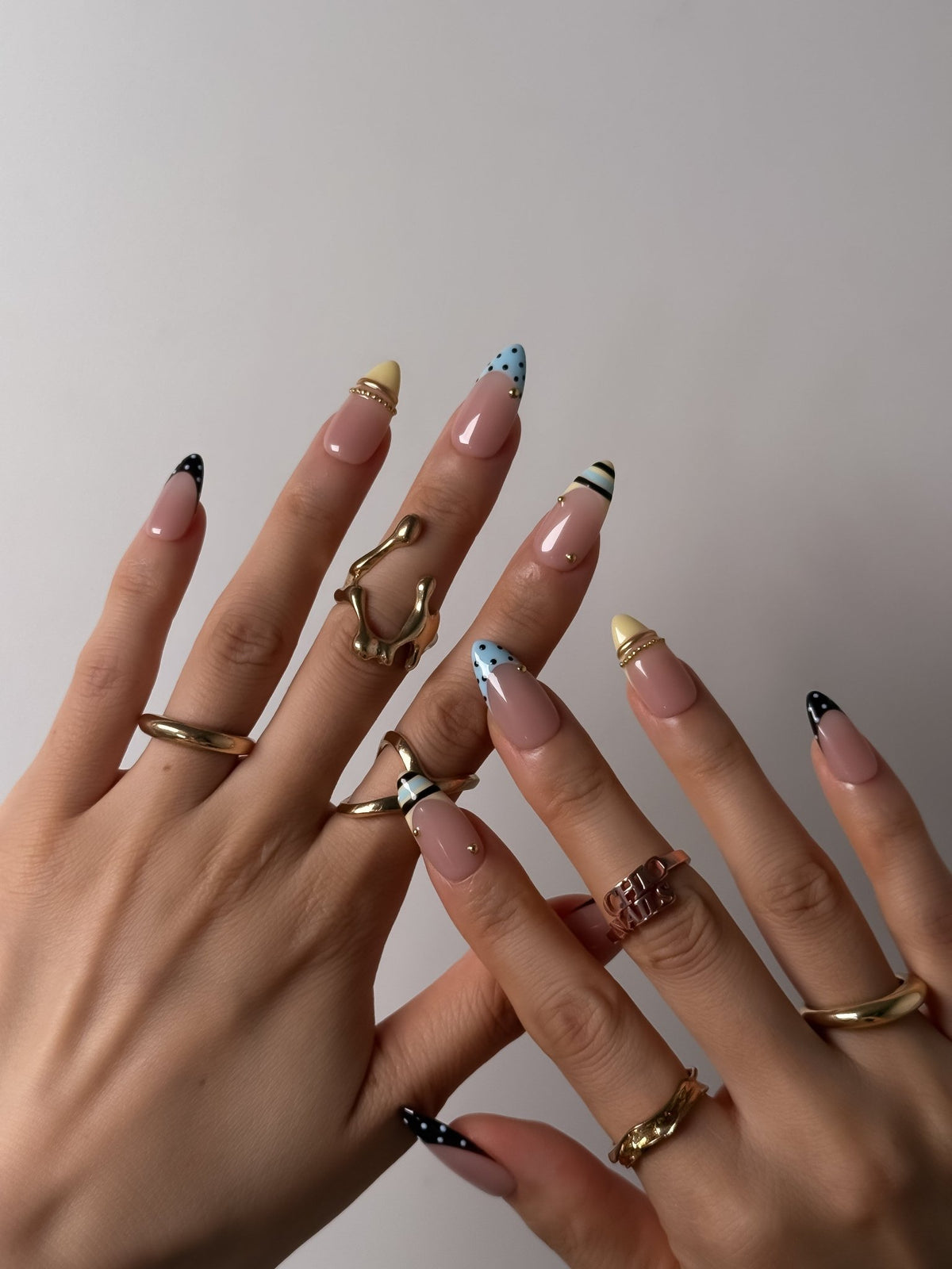 Blue Dot Medium Almond Press On Nails