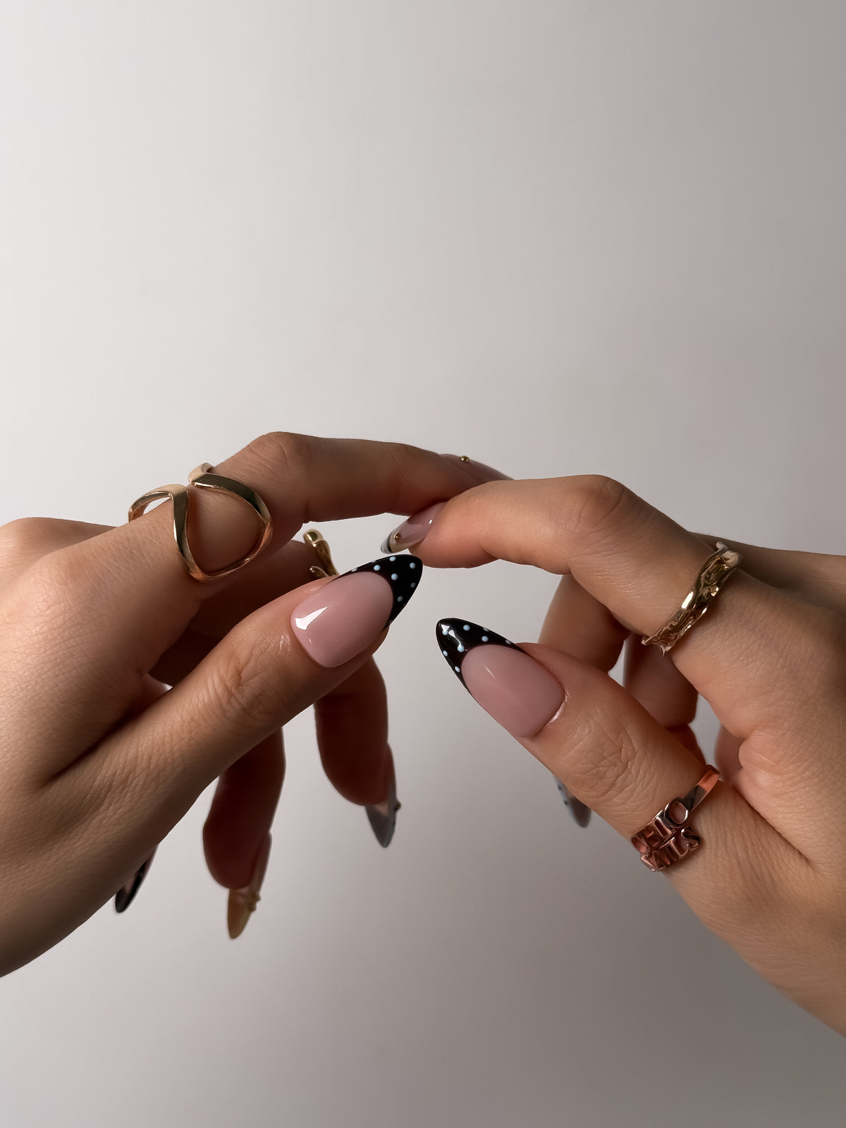 Blue Dot Medium Almond Press On Nails