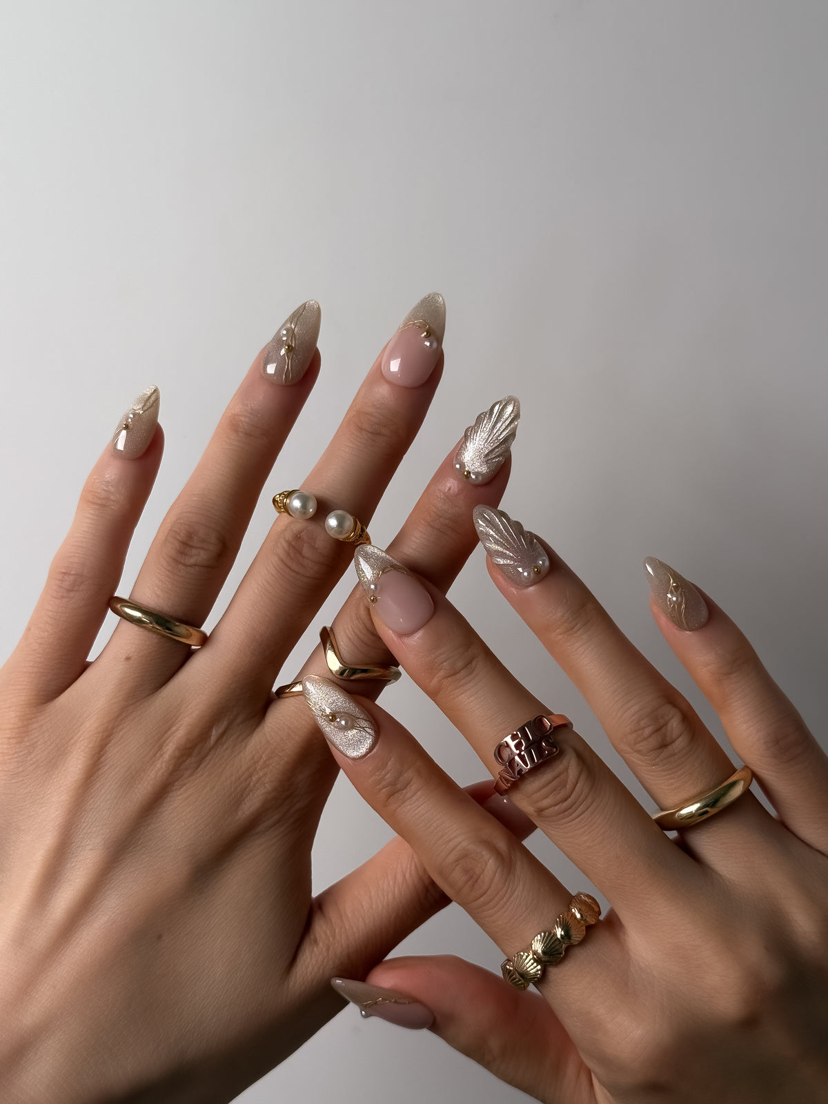 Champagne Pearl Medium Almond Press On Nails