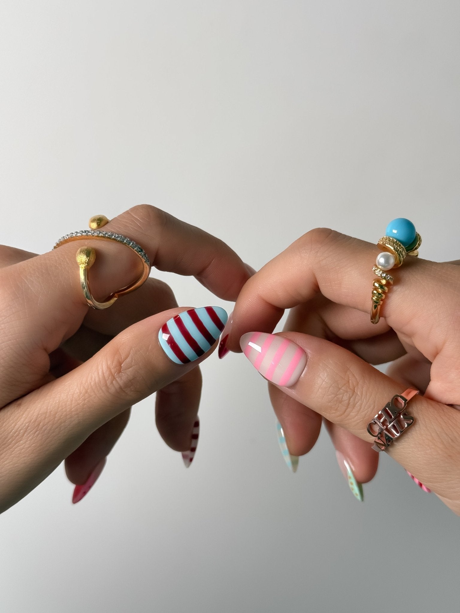 Pastel Candy Stripe & Polka Dot Press On Nails Handmade Reusable Fake Nails Short Almond