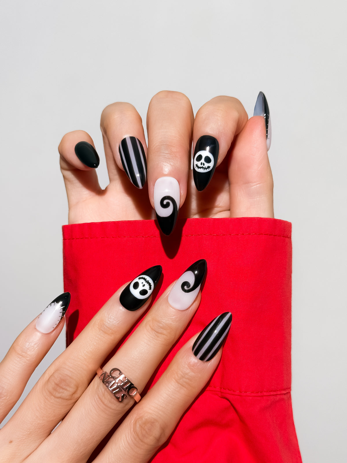 Midnight Skeleton Medium Almond Press On Nails