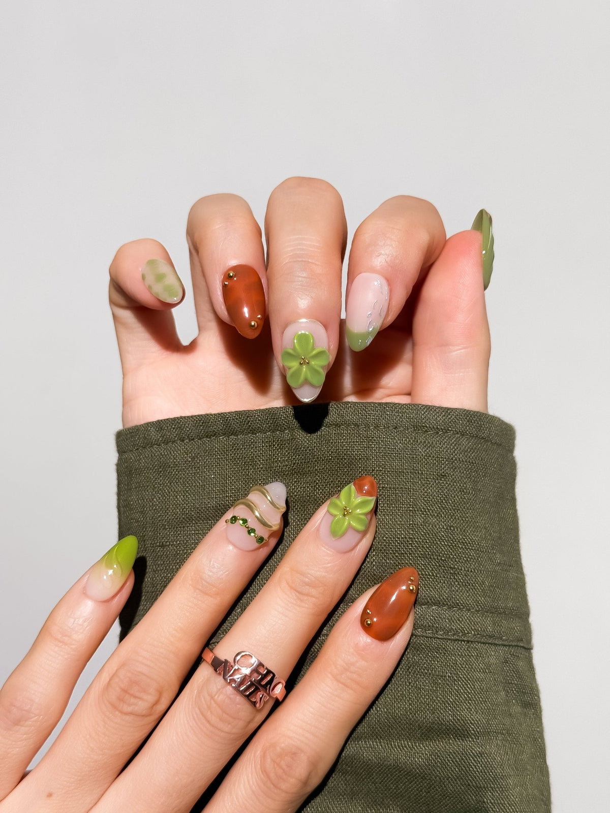 Sage Ember Medium Almond Press On Nails