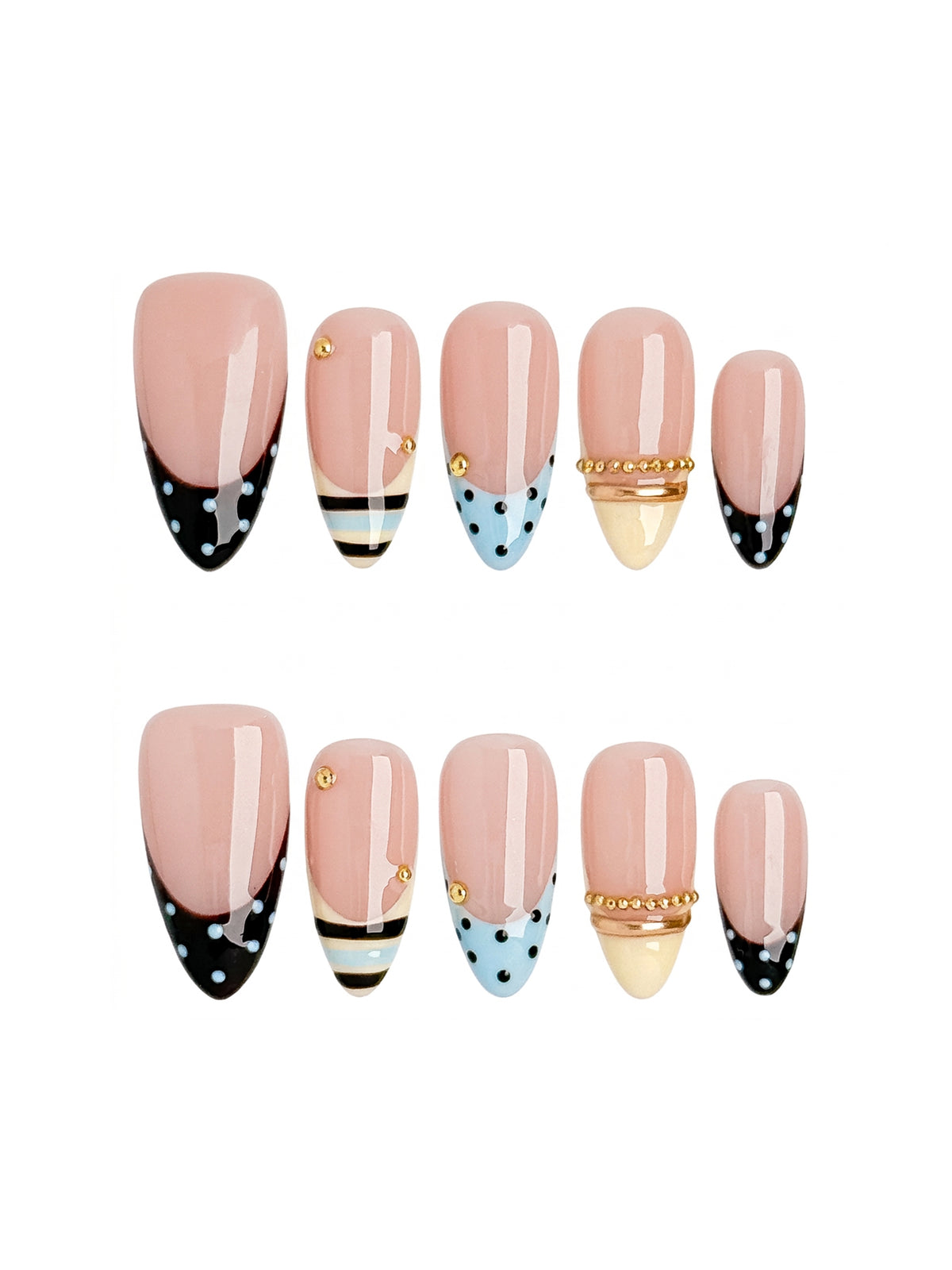 Blue Dot Medium Almond Press On Nails