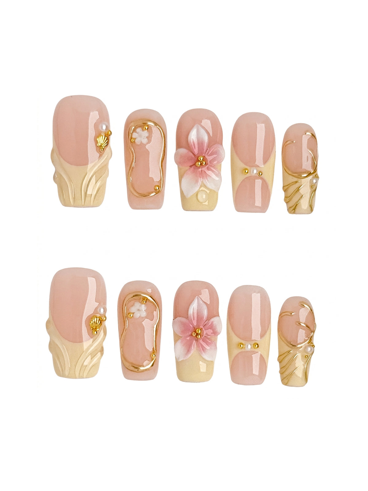 Golden Petal Medium Square Press On Nails