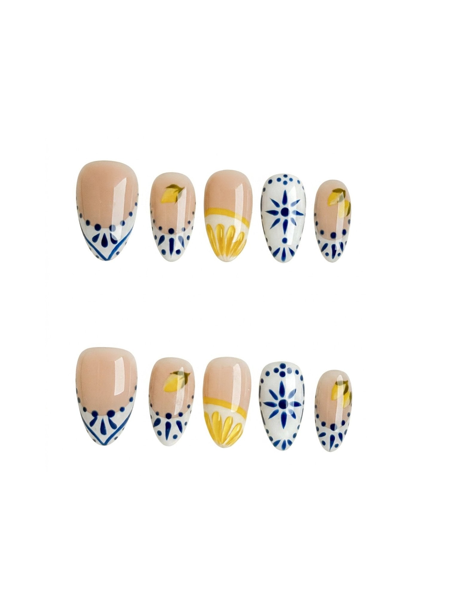 Blue Lemon Press On Nails Handmade Reusable Fake Nails Short Almond