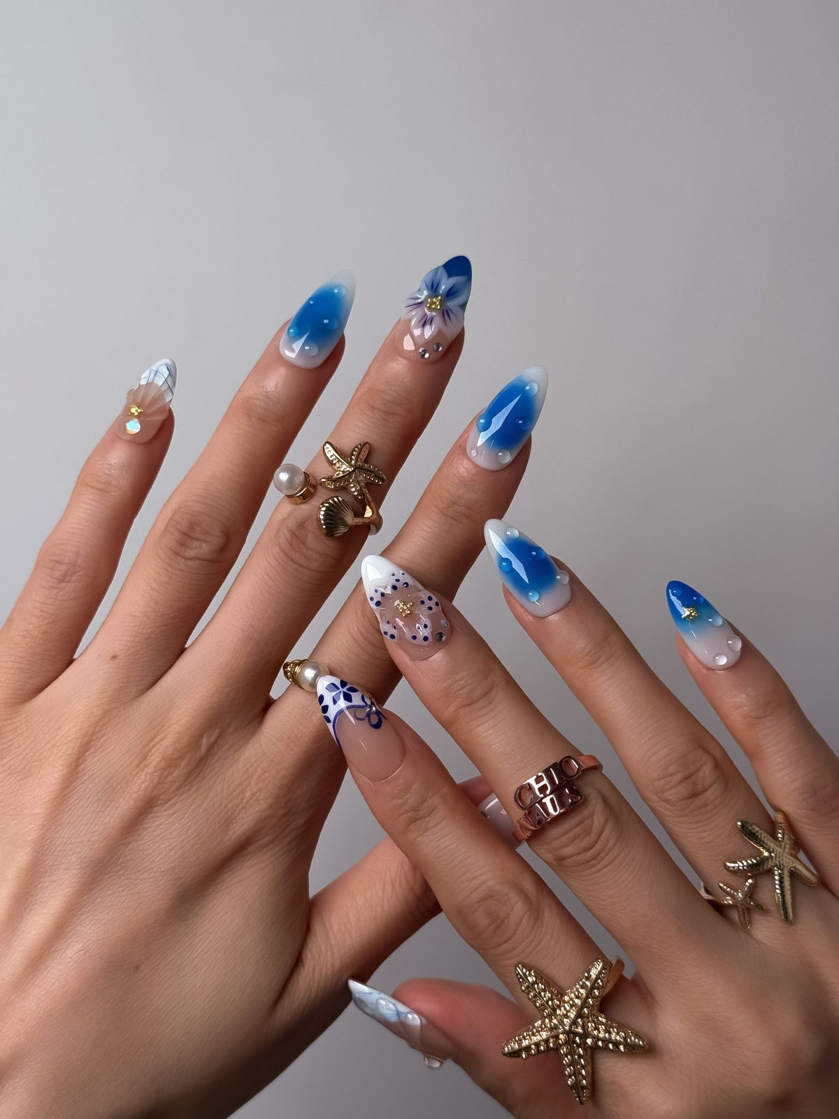 Blue Lagoon Medium Almond Press On Nails