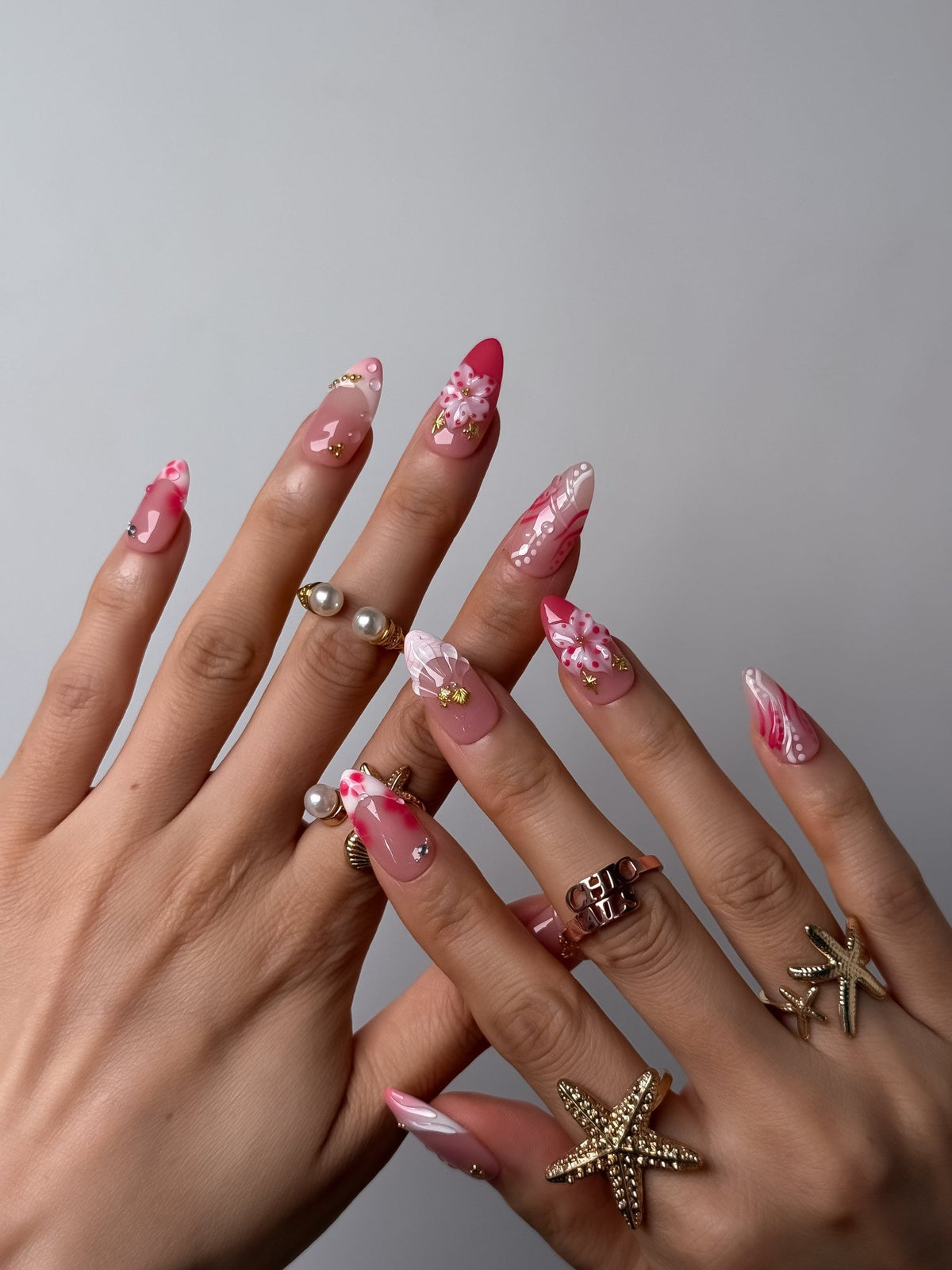 Coral Blossom Medium Almond Press On Nails