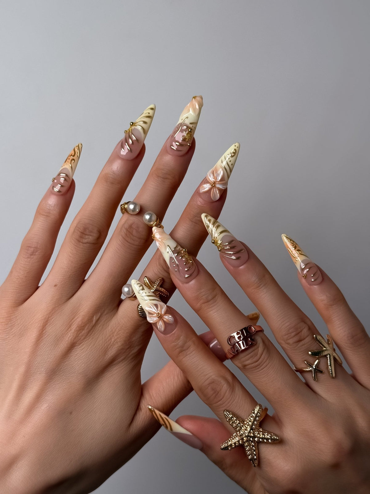Champagne Petal Long Stiletto Press On Nails