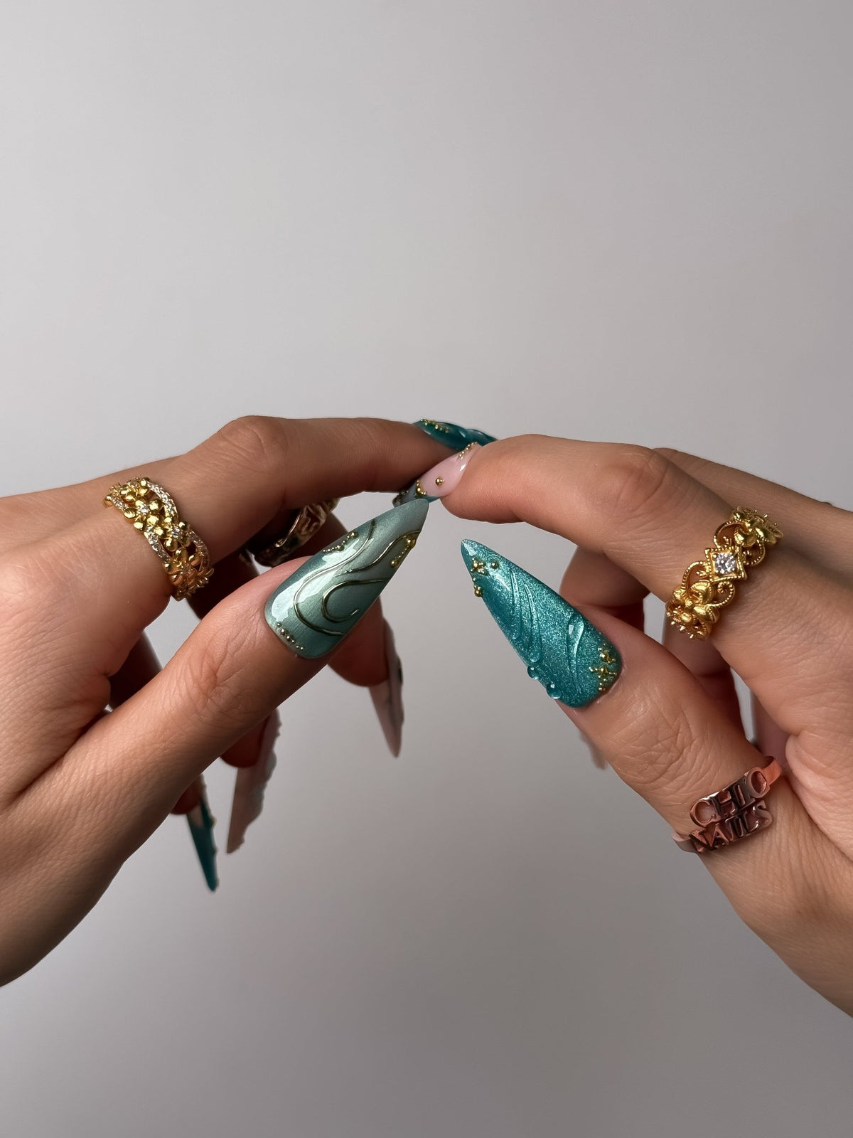Aqua Jewel Long Stiletto Press On Nails