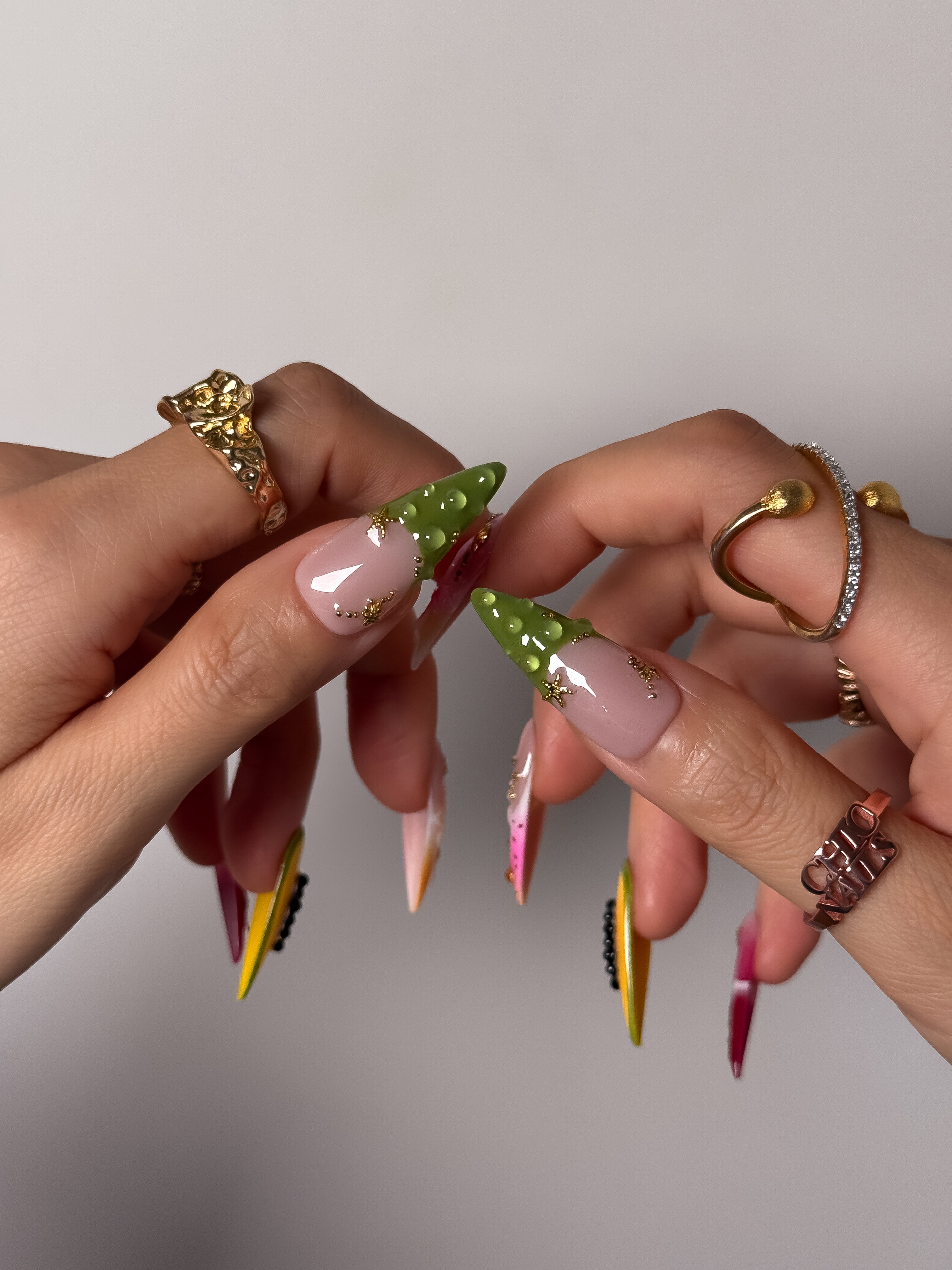 Papaya Hibiscus Press On Nails, Handmade Tropical 3D Flower Nails, Long Stiletto