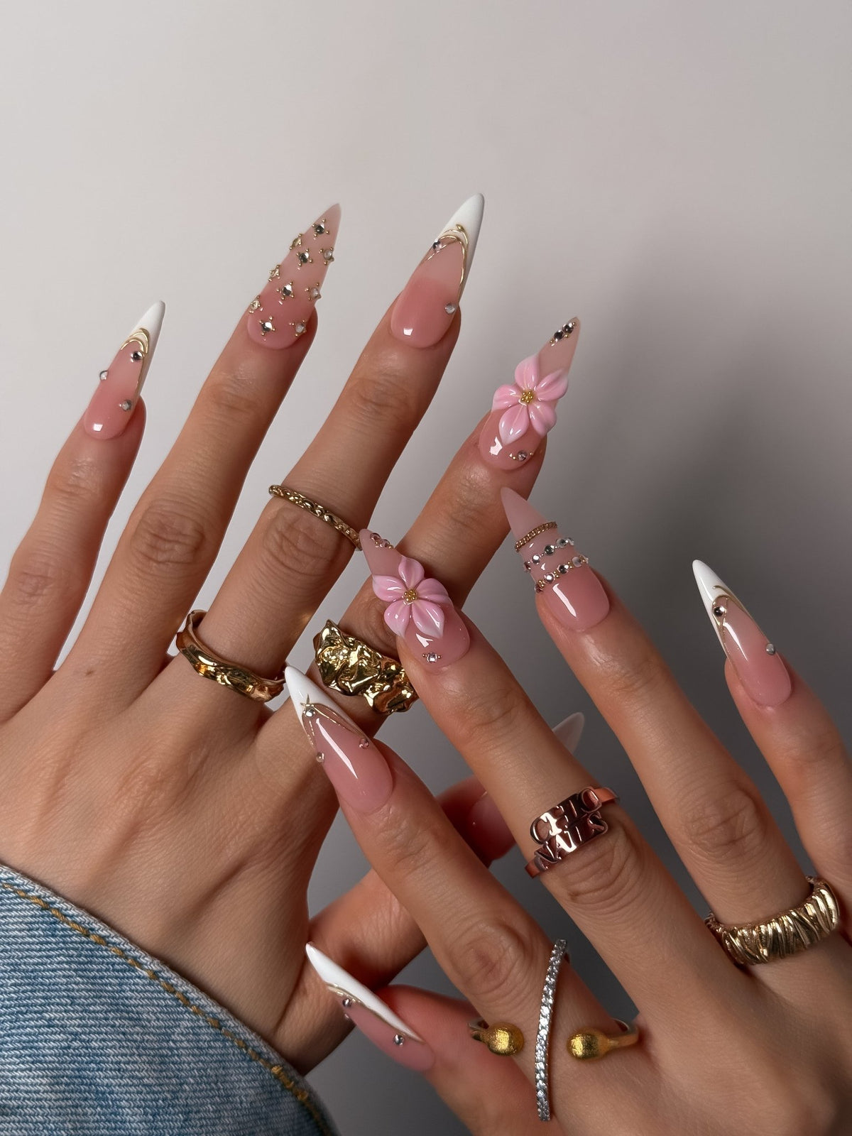 Pink Floral Press On Nails | Long Stiletto