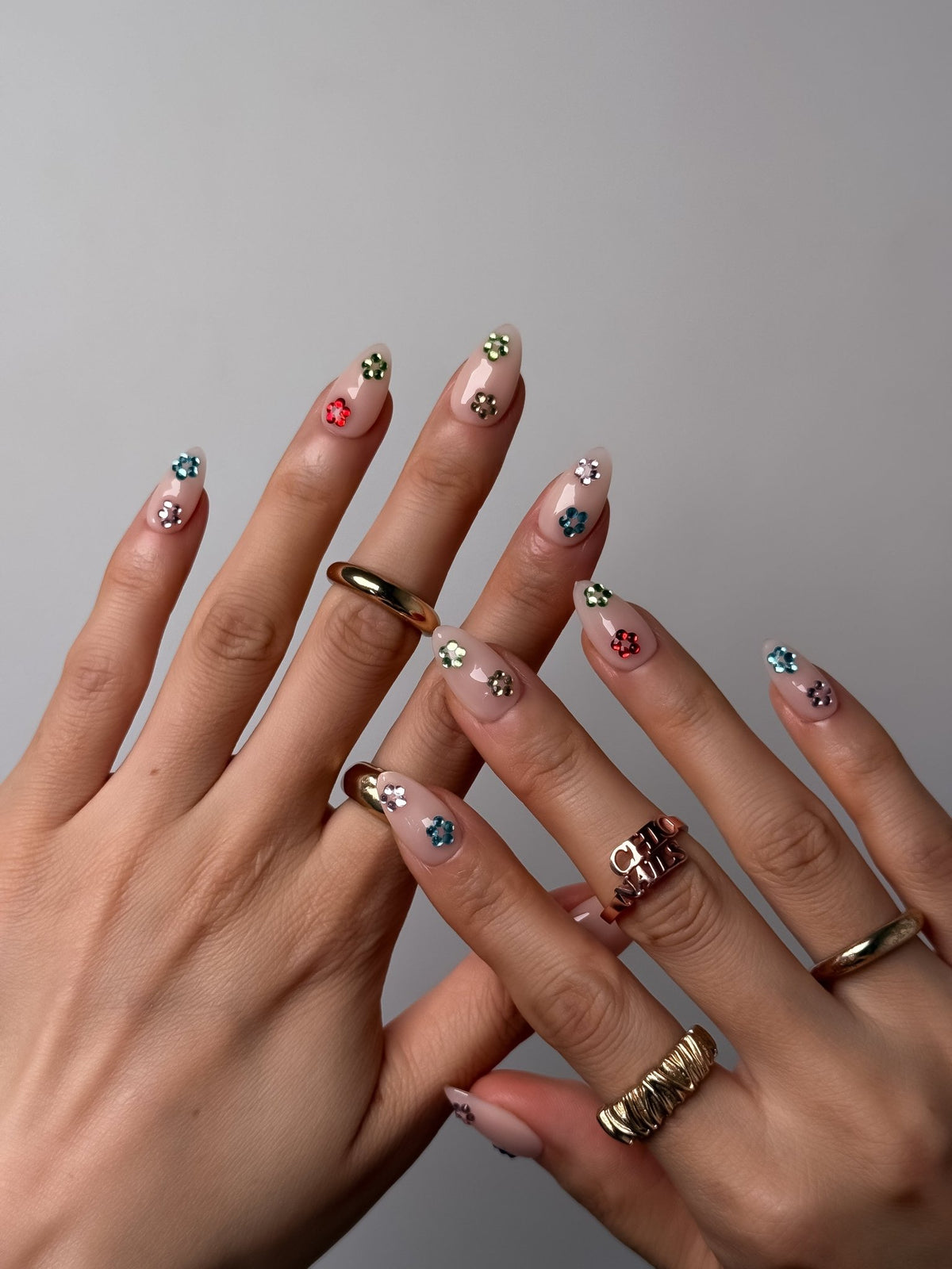Crystal Bloom Short Almond Press On Nails