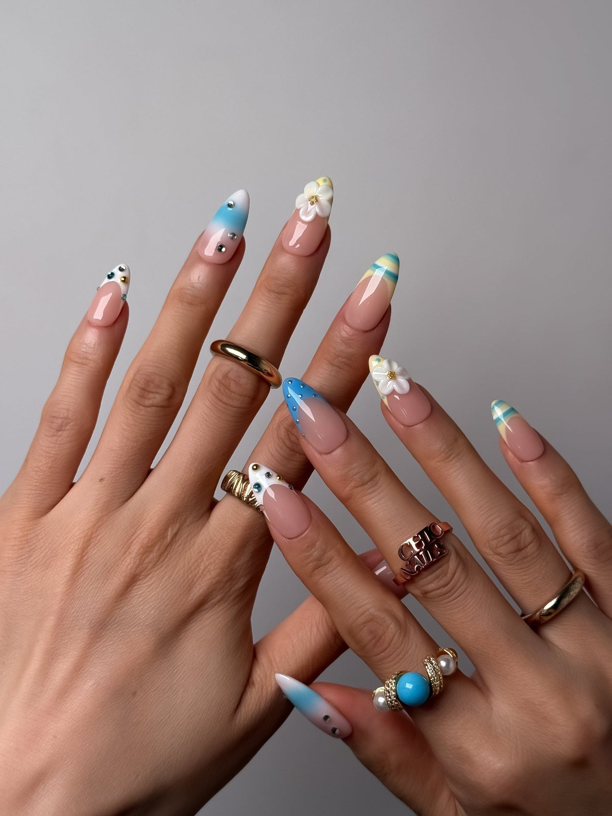 Blue Breeze Medium Almond Press On Nails
