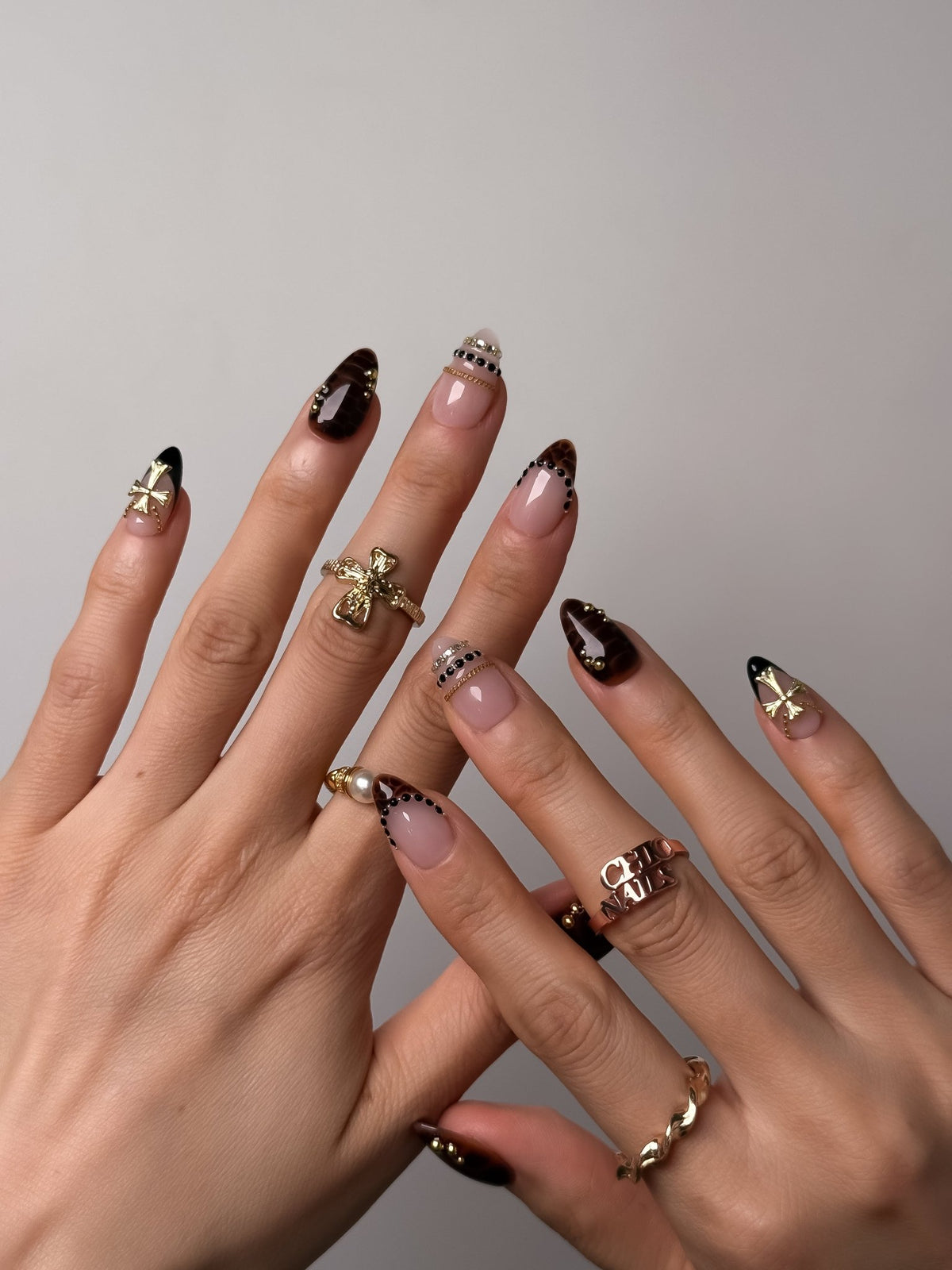 Midnight Cross Short Almond Press On Nails