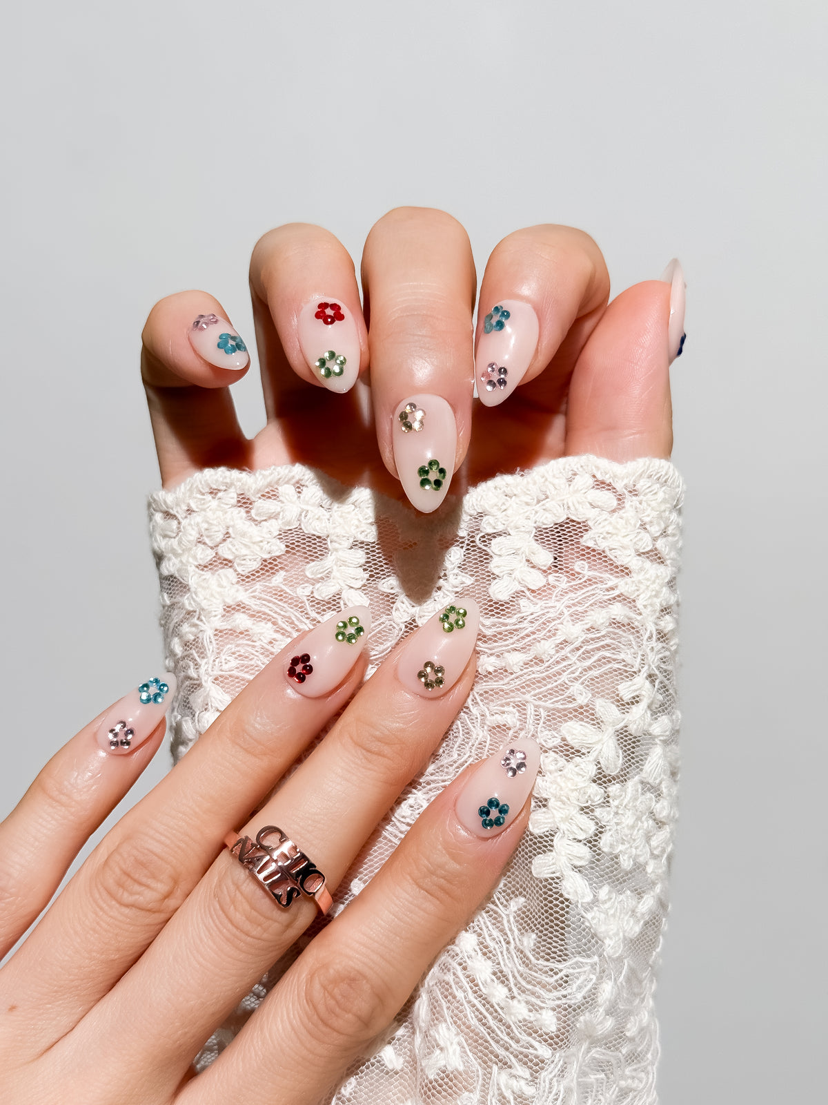 Crystal Bloom Short Almond Press On Nails