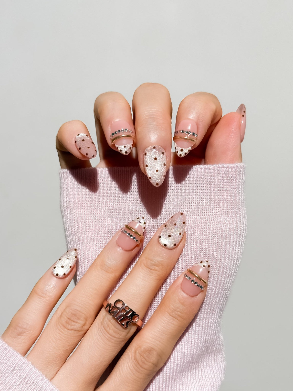 Mocha Dot Short Almond Press On Nails