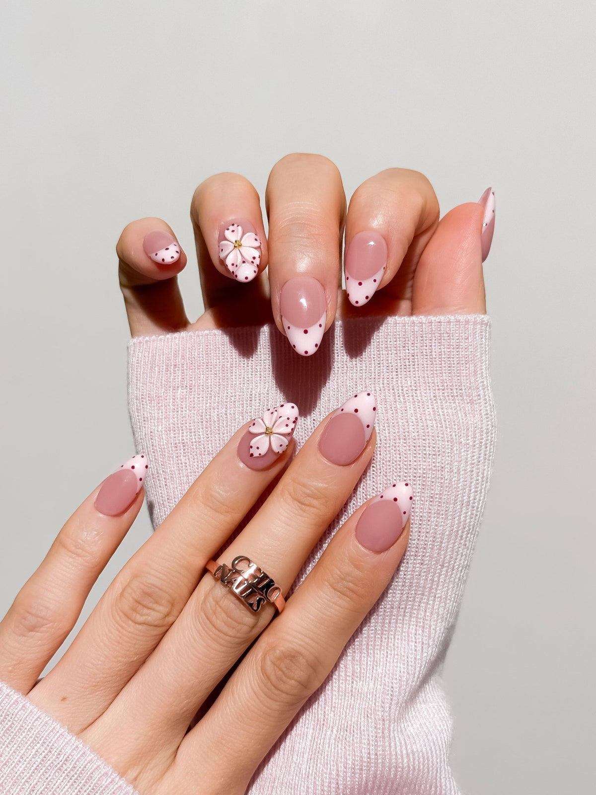 Blush Dot Short Almond Press On Nails