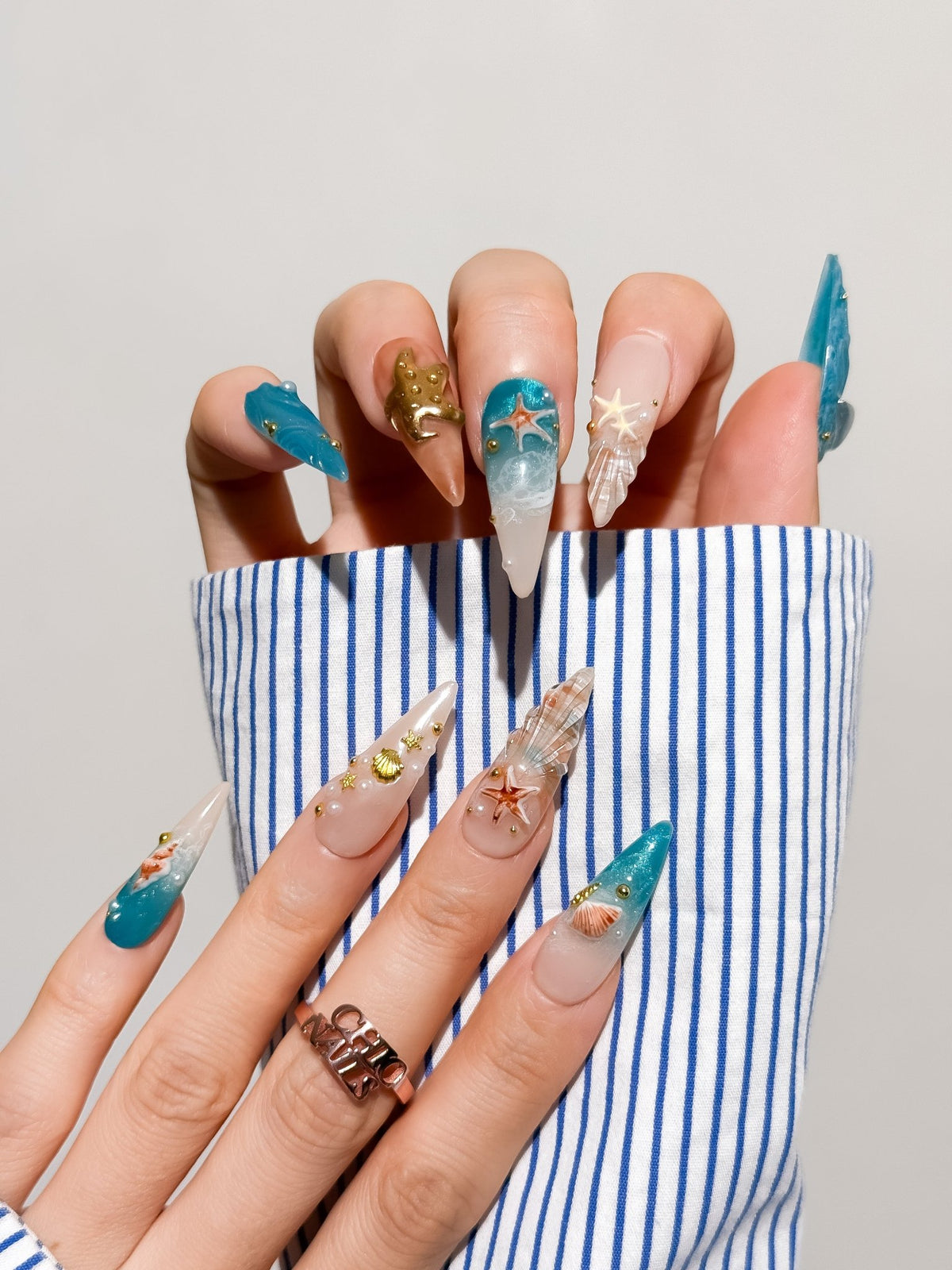 Ocean Treasure Long Stiletto Press On Nails