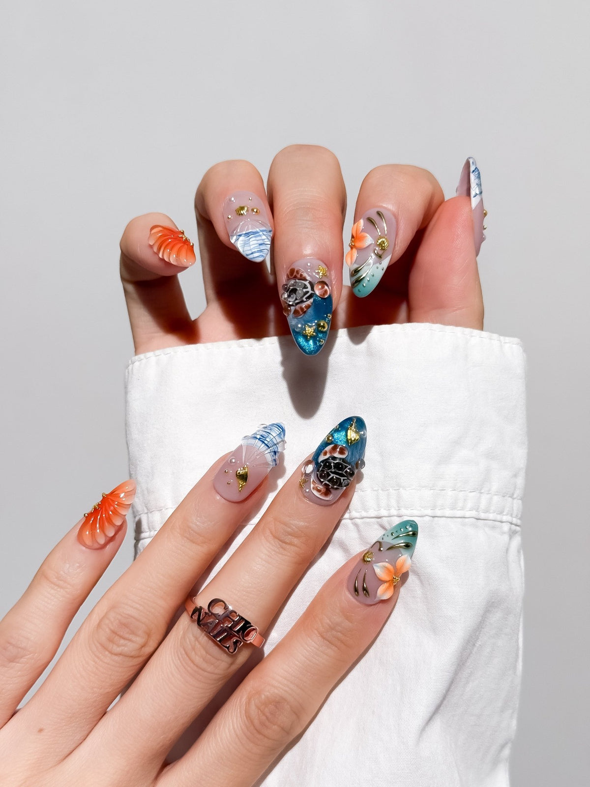 Coral Tide Medium Almond Press On Nails