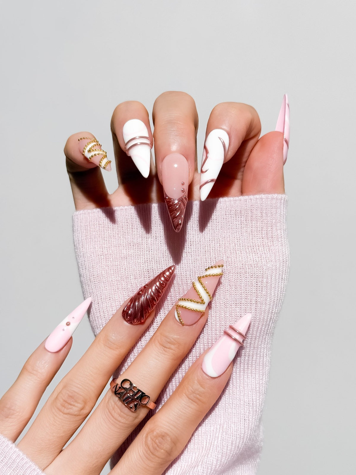 Rose Muse Long Stiletto Press On Nails