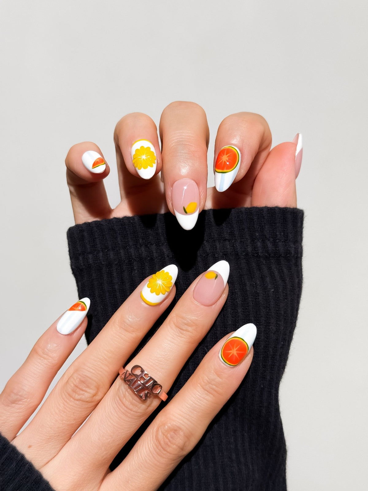 Citrus Picnic Short Almond Press On Nails