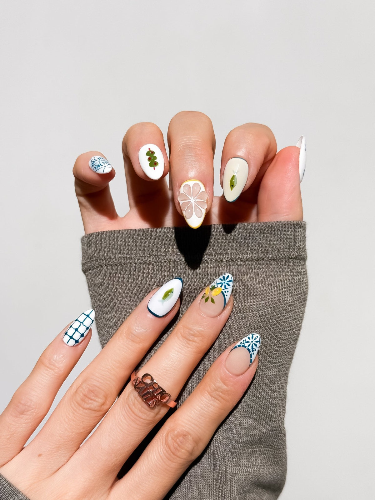 Mediterranean Picnic Short Almond Press On Nails