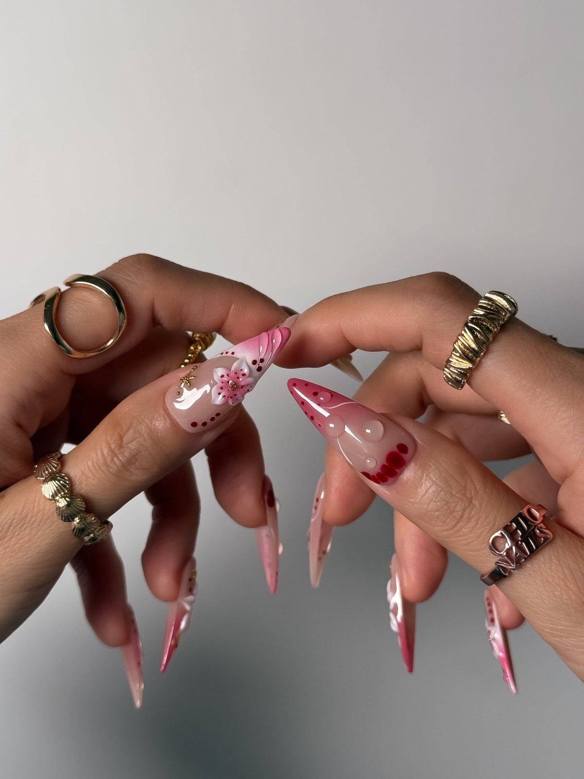 Pink Cherry Blossom Press On Nails Long Stiletto