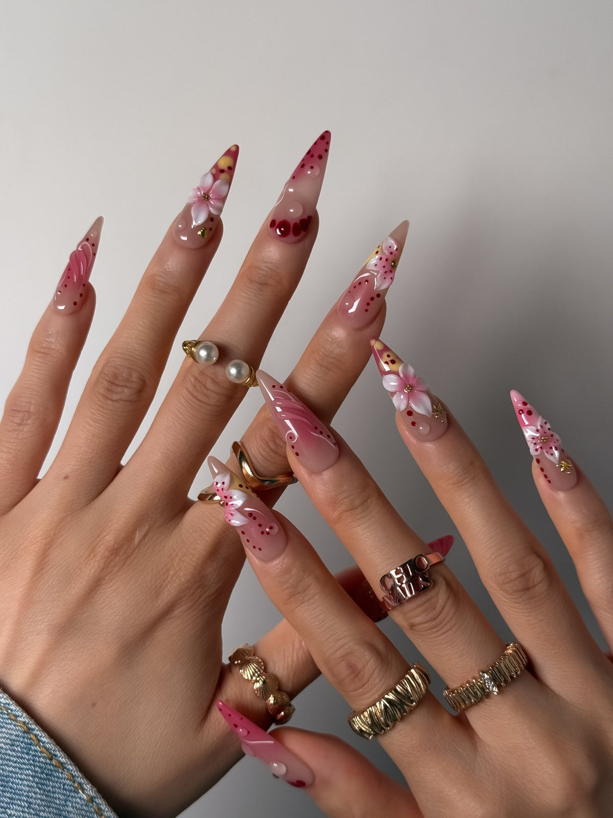 Pink Cherry Blossom Press On Nails Long Stiletto