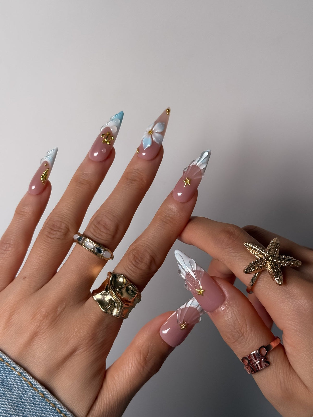 Blue Hibiscus Press On Nails Long Stiletto