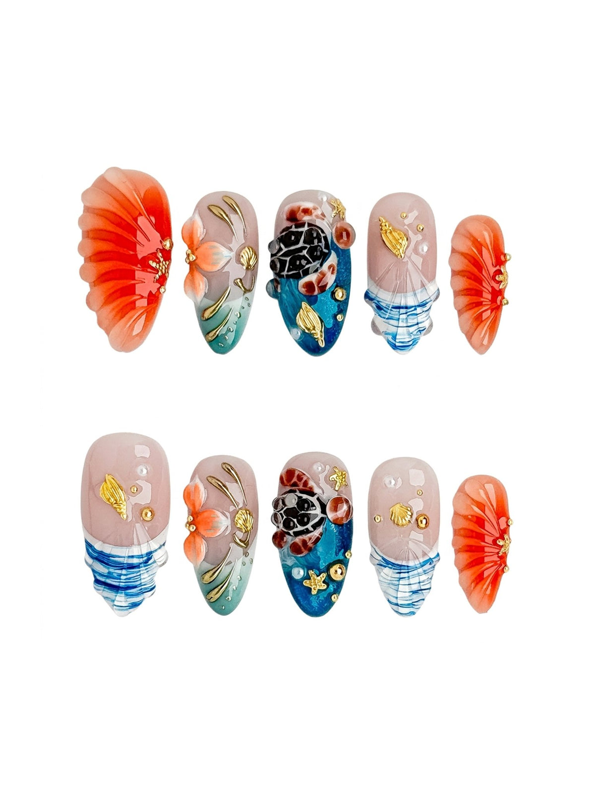 Coral Tide Medium Almond Press On Nails