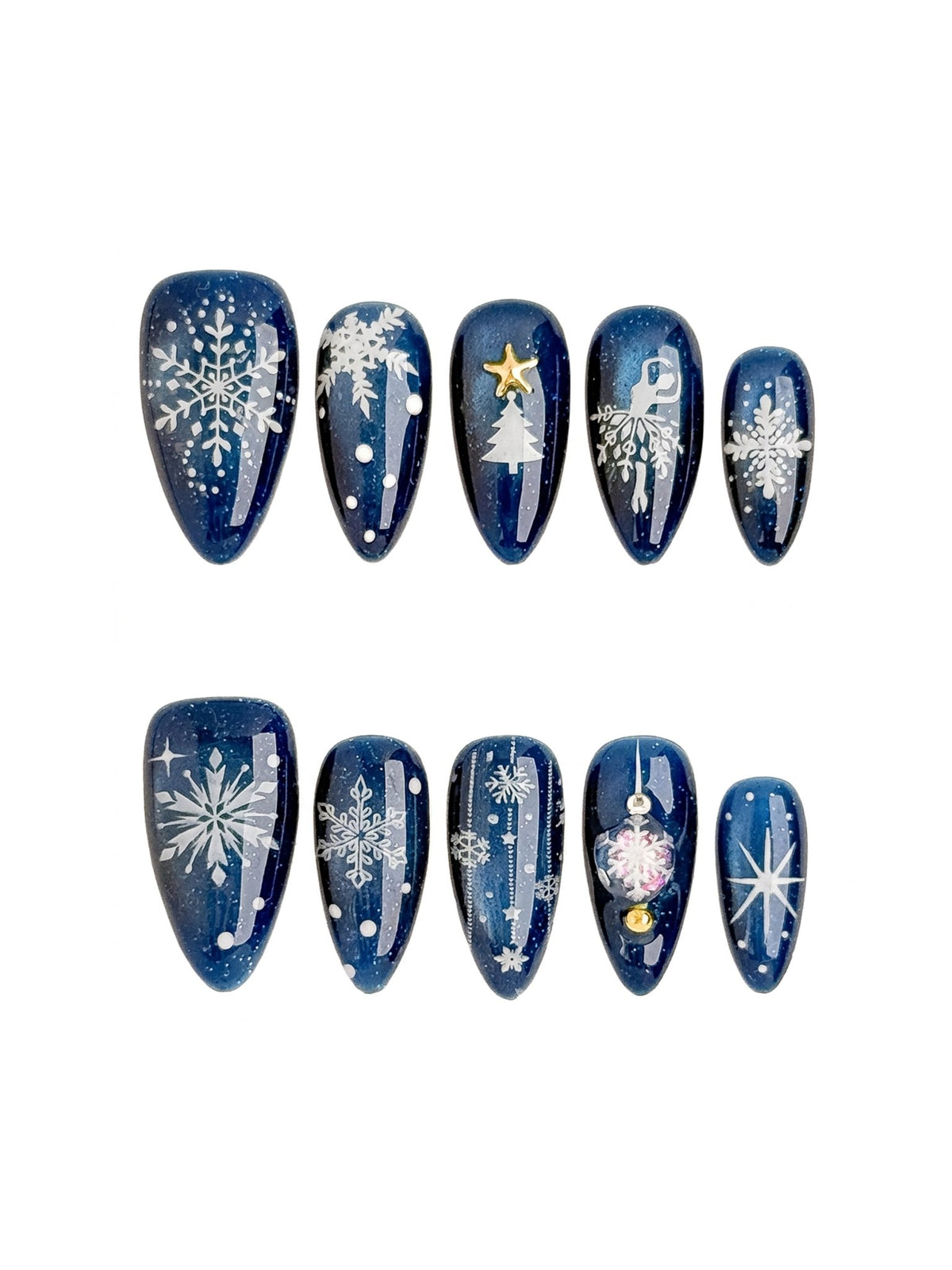 Christmas Snowfall Medium Almond Press On Nails