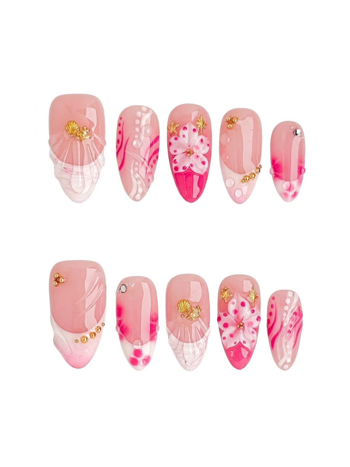 Coral Blossom Medium Almond Press On Nails
