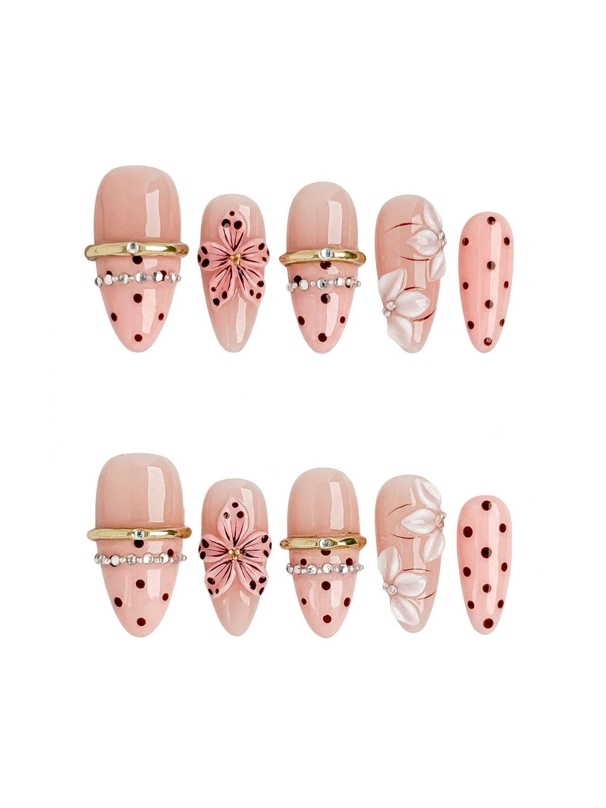 Rose Dot Medium Almond Press On Nails