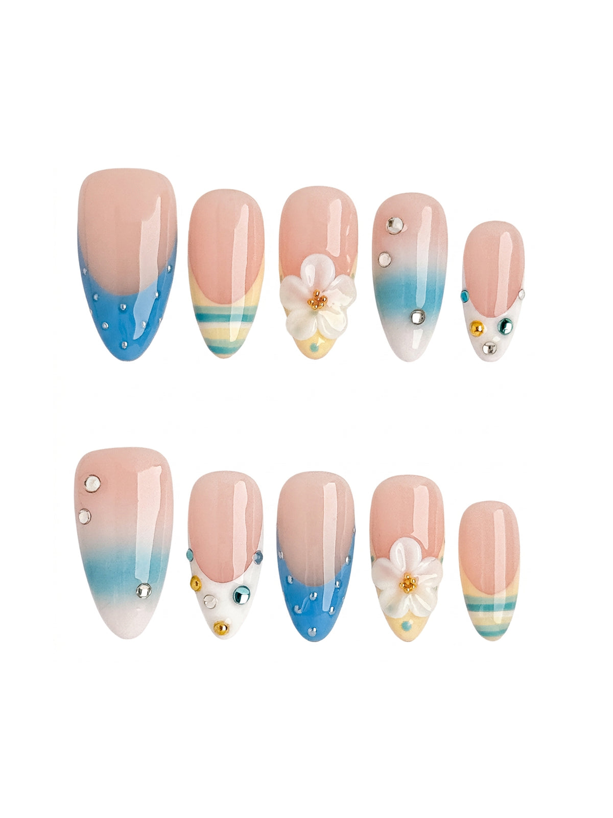 Blue Breeze Medium Almond Press On Nails