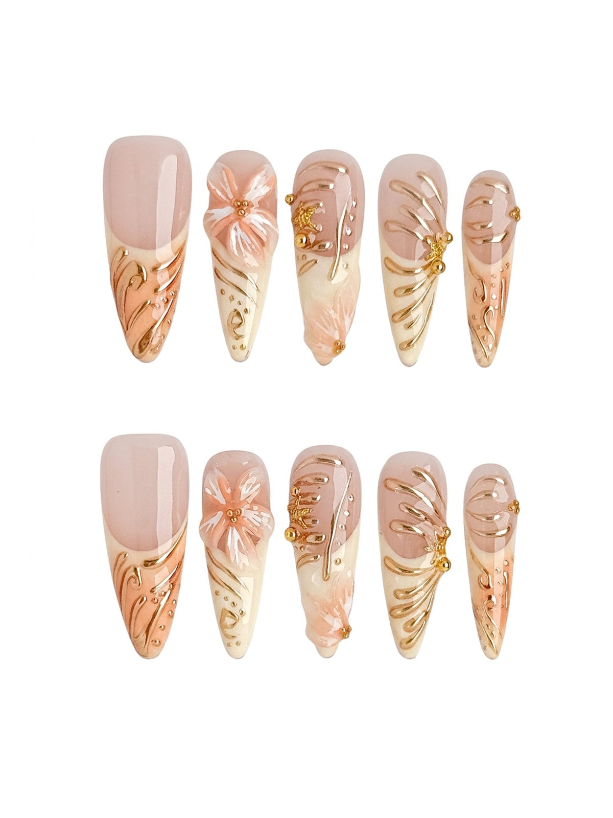 Champagne Petal Long Stiletto Press On Nails