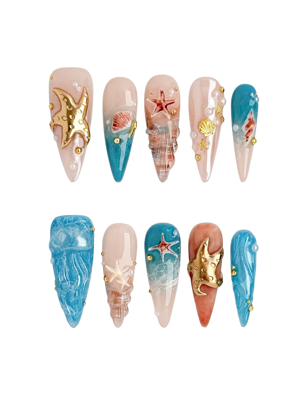 Ocean Treasure Long Stiletto Press On Nails