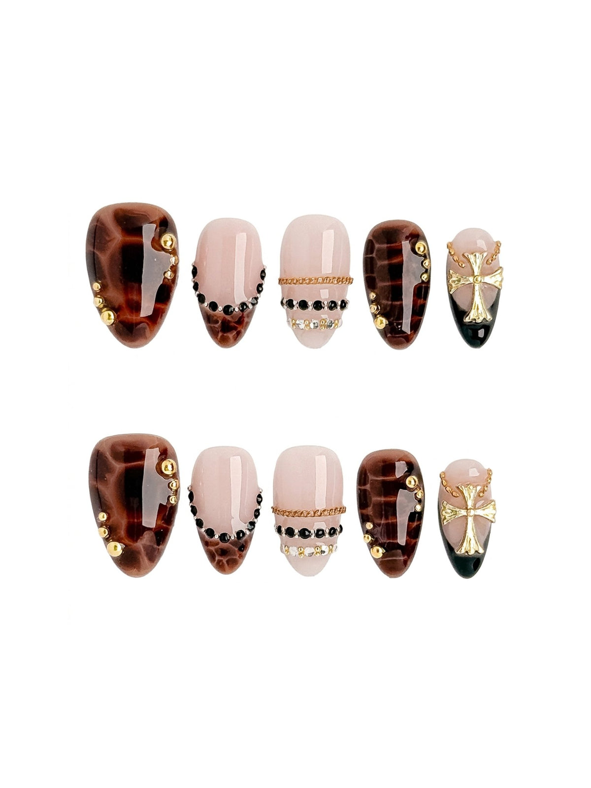 Midnight Cross Short Almond Press On Nails