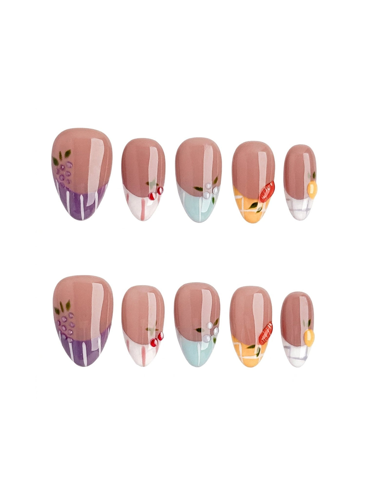 Orchard Picnic Short Oval Press On Nails