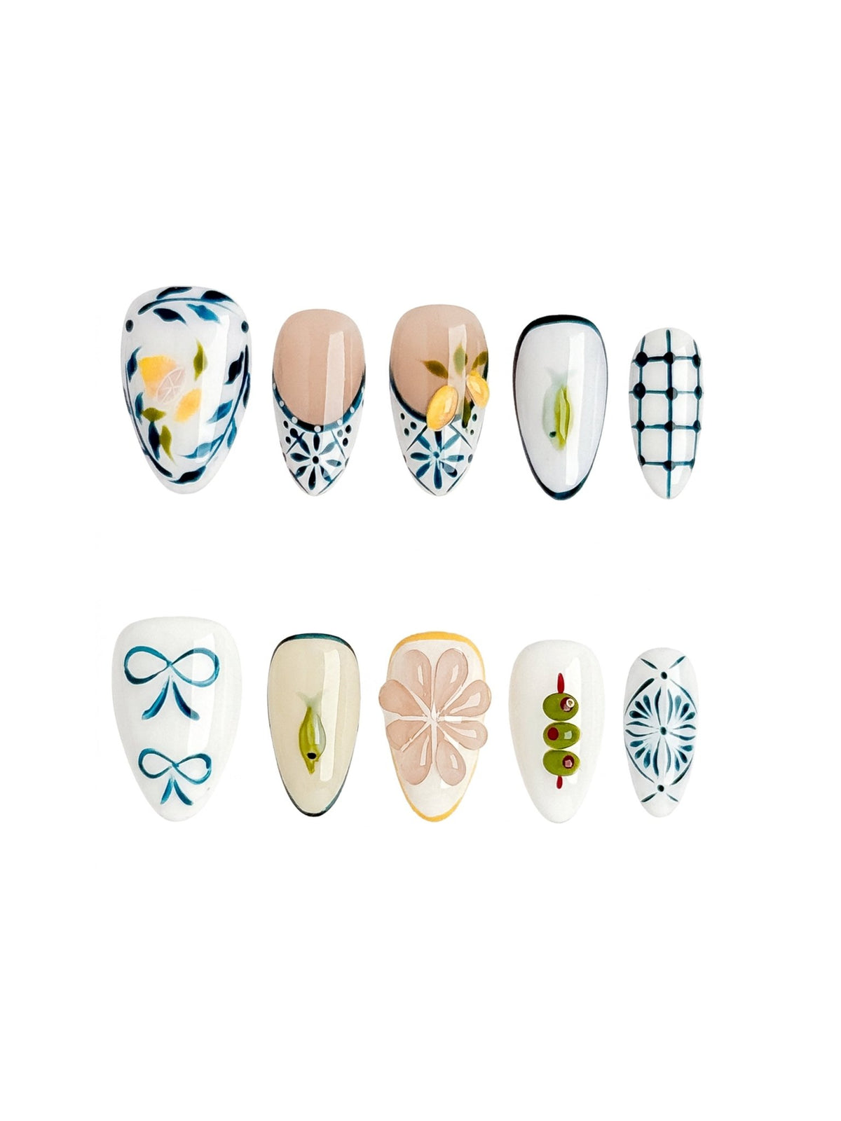 Mediterranean Picnic Short Almond Press On Nails