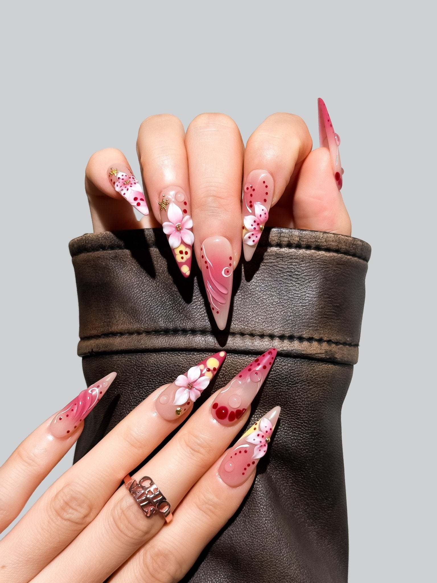 Pink Cherry Blossom Press On Nails Long Stiletto