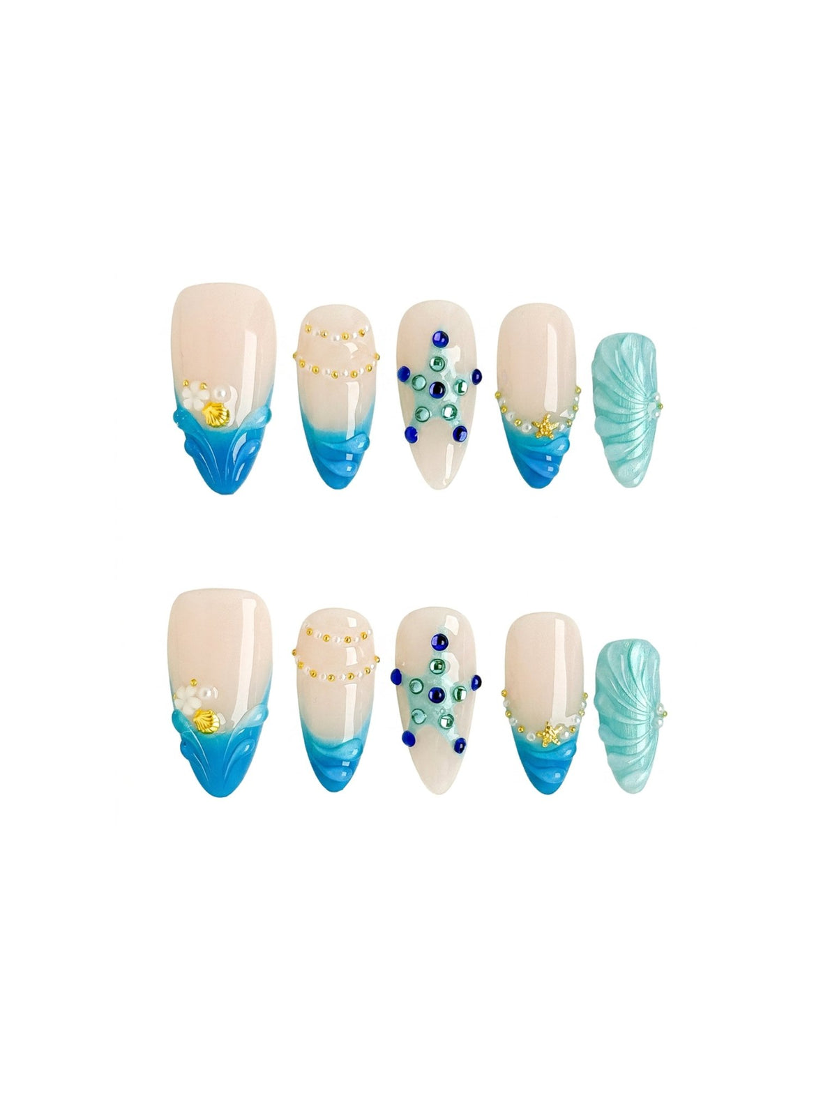 Azure Pearl Medium Almond Press On Nails