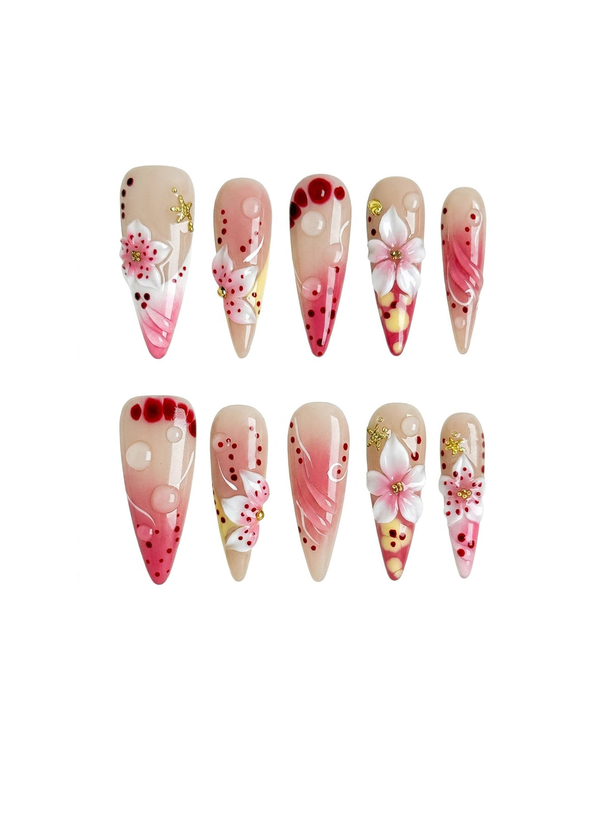 Pink Cherry Blossom Press On Nails Long Stiletto