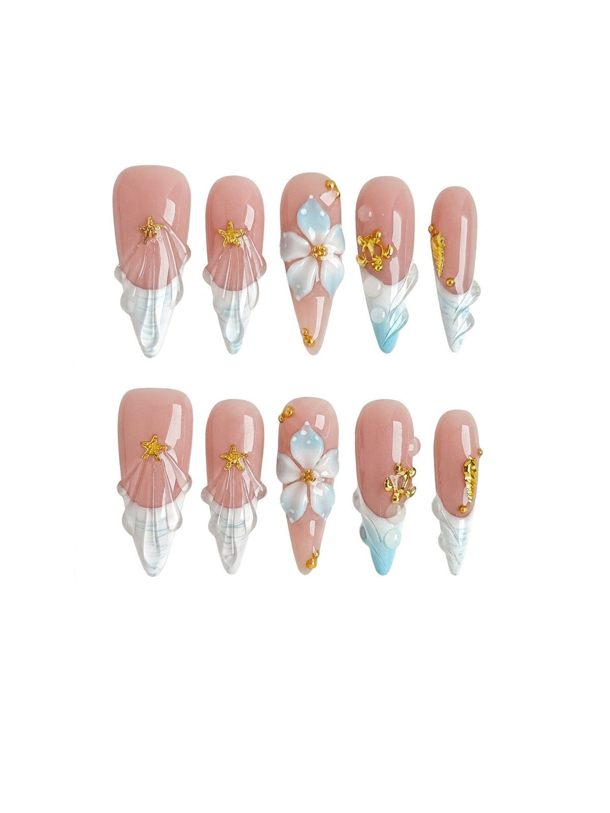 Blue Hibiscus Press On Nails Long Stiletto