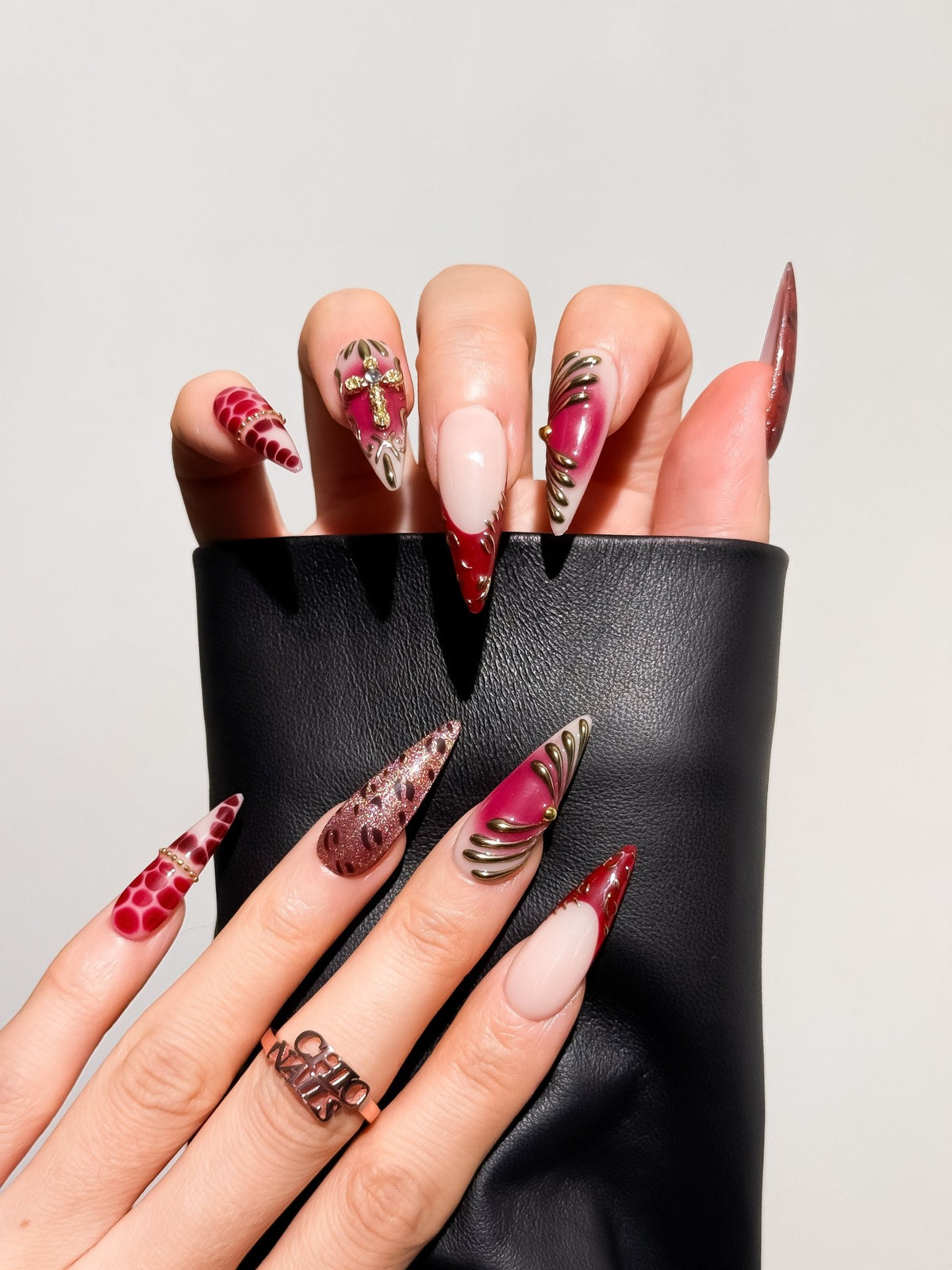 Crimson Relic Long Stiletto Press On Nails