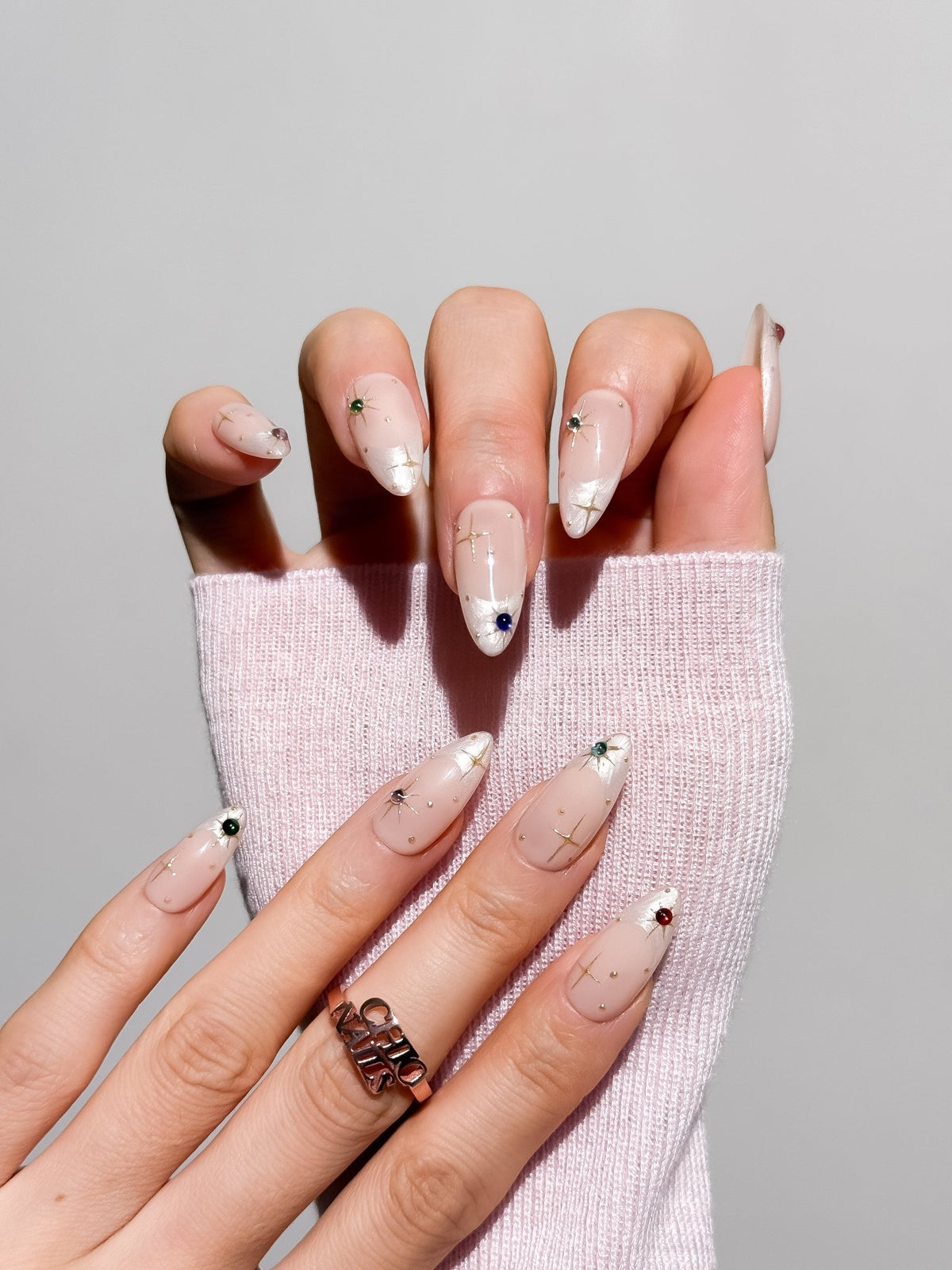 Starlit Gem Medium Almond Press On Nails