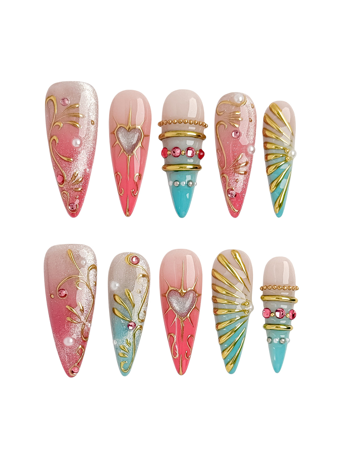 Aurora Heart Long Stiletto Press On Nails