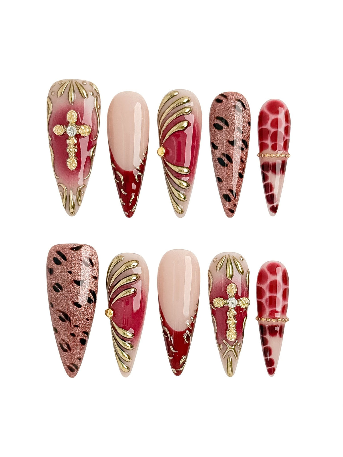 Crimson Relic Long Stiletto Press On Nails