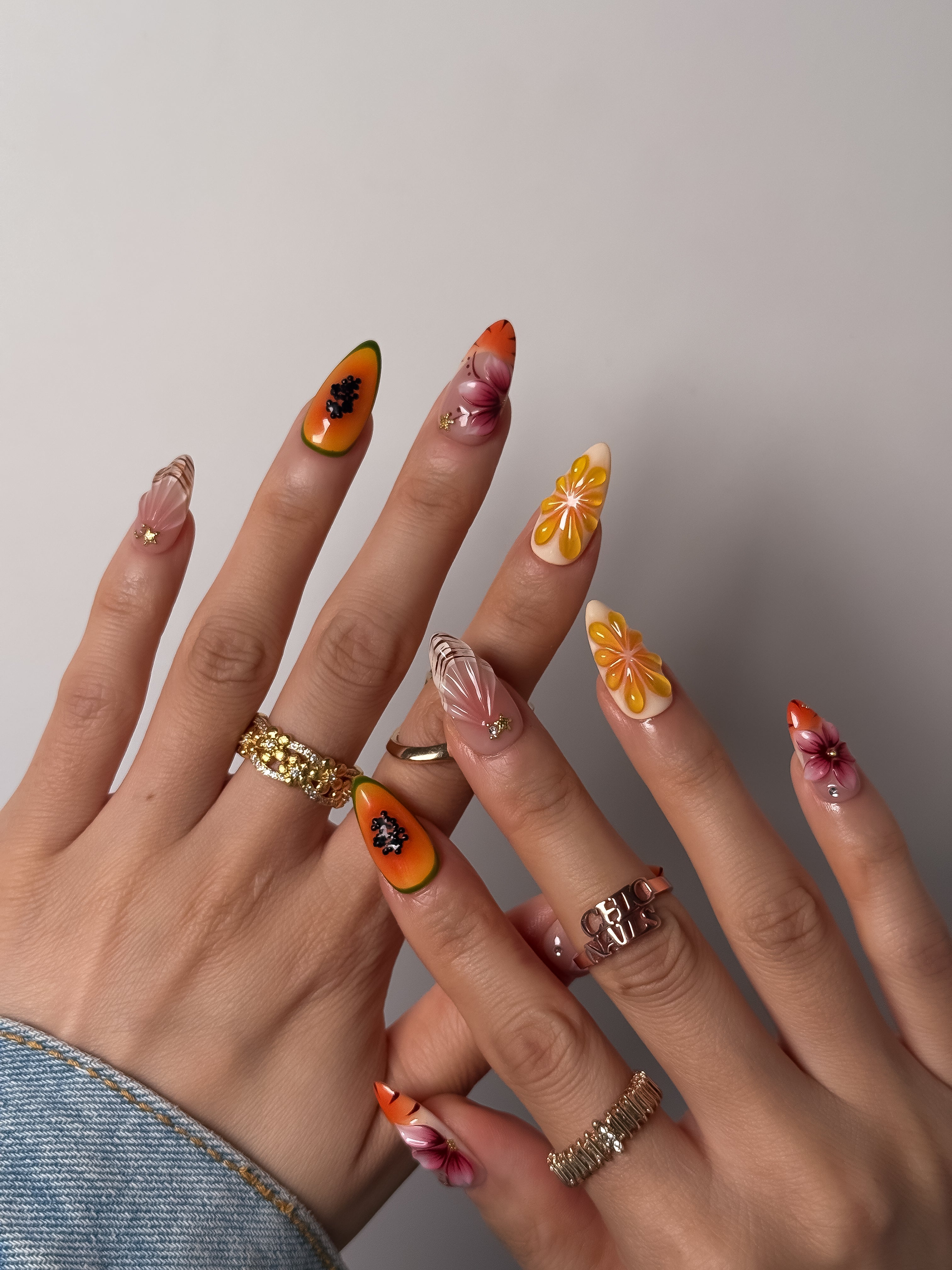 Tropical Fruit Press On Nails Medium Almond