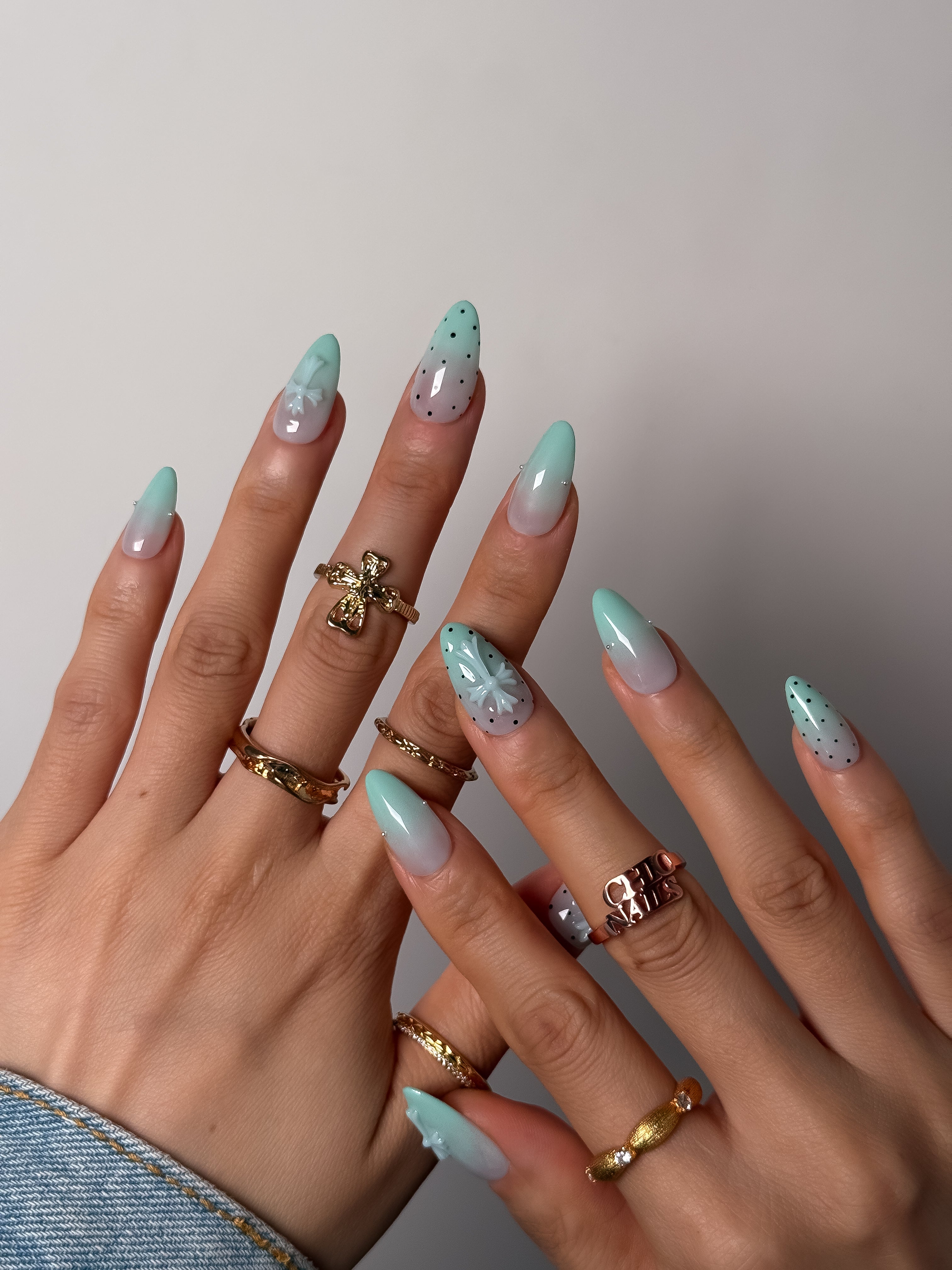 Mint Green Ombre Cross Press On Nails Medium Almond